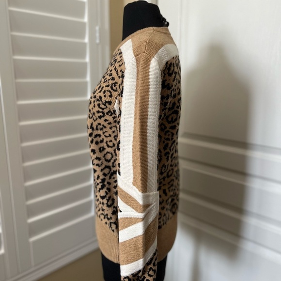 Current/Elliott | The Duvall Sweater Mixed Leopard Print & Stripes - Size 0 (XS) - Picture 4 of 5